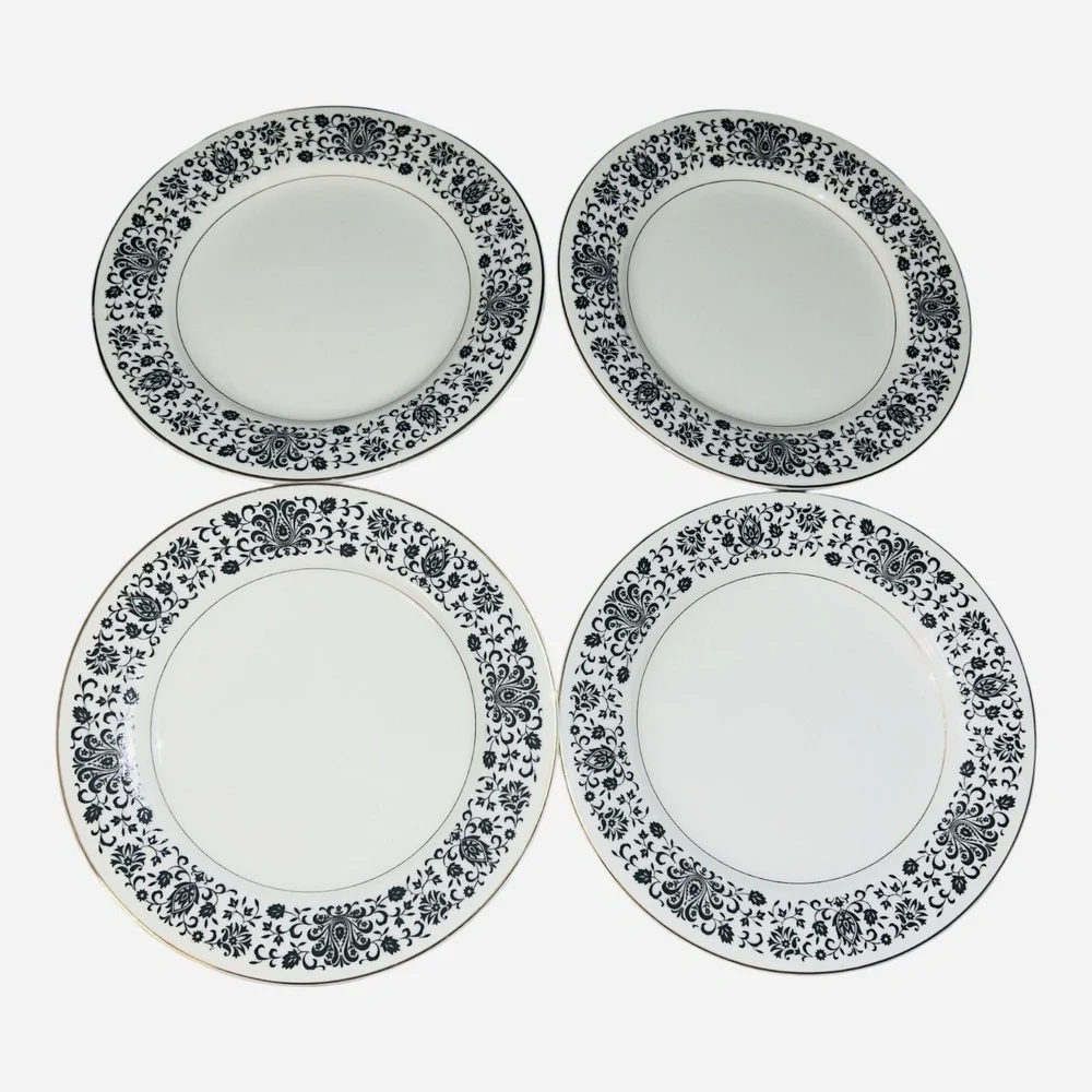 Vintage Rose China Japan Strathmore 3902 Black Lace Saucers Set‎ of 4